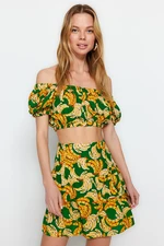 Trendyol Fruit Patterned Woven Ruffle Blouse and Skirt Set