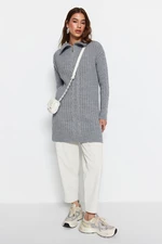 Trendyol Gray Thessaloniki Knitted Zippered Knitwear Sweater