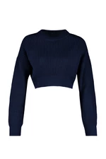 Trendyol Navy Blue Super Crop Crew Krk Pletený sveter