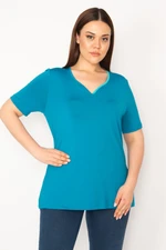 Şans Women's Green Plus Size Single Collar Pleated Sports Blouse