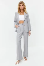 Trendyol Limited Edition Gray Straight/Straight Fit Pleated Woven Trousers