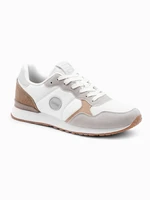 Ombre Men's shoes sneakers with combined materials and mesh - white and brown