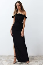 Trendyol Black Fitted Knitted Long Evening Evening Dress