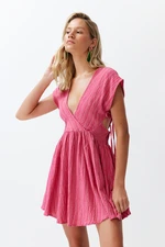 Trendyol Fuchsia Mini Woven Cut Out/Window Linen Blend Beach Dress