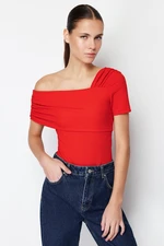 Trendyol Red Asymmetrical Collar Fitted Knitted Bodysuit