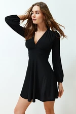 Trendyol Black Straight Skater V Neck Skater/Waist Open Sandy Midi Dress