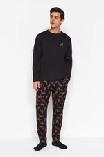 Trendyol Black Regular Fit Printed Knitted Pajama Set