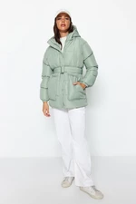 Trendyol Mint oversize nafukovací kabát s klenutou kapucňou a vodoodpudivým prostriedkom