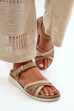 Comfortable and lightweight women's Velcro sandals Inblu beige and gold