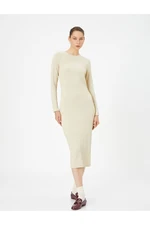 Koton Pencil Dress Basic Long Sleeve Round Neck Lined Slit Detailed