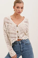 Bigdart 15851 Openwork/Perforated Oversize Cardigan - Stone