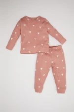 DEFACTO Baby Girl Heart Patterned Long Sleeve Waffle 2-Piece Pajama Set