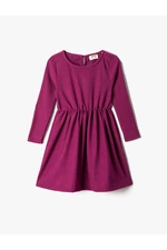 Koton Midi Dress with Long Sleeves, Round Neck, Elastic Waist.