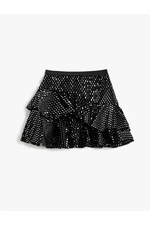 Koton Velvet Mini Skirt with Frills and Shimmering Elastic Waist.