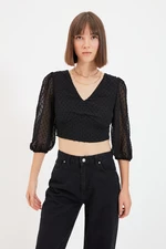 Černá crop halenka Trendyol