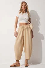 Happiness İstanbul Women's Vibrant Cream Pocket Linen Viscose Baggy Pants