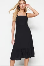 Trendyol Black Waist Opening Midi Woven Back Detail Woven Dress