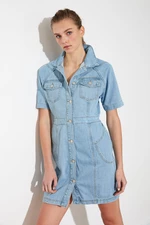 Trendyol Mini Denim Dress WITH Light Blue Pocket Detail