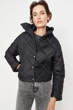 Trendyol Black Oversized Stand Up Collar Quilted Coat