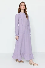 Trendyol Lilac Gingham Patterned Ruffle Detailed Woven Dress