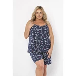 Marina women's pyjamas with narrow straps, shorts - navy blue print