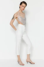 Trendyol Ecru High Waist Woven Shiny Stone Bridal Trousers