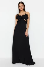 Trendyol Black Evening Dress With Open Waist / Skater Lined Window / Cut Out Long Evening Dress