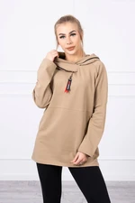 Tunic with zipper on hood Oversize camel