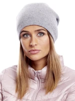 Women's cap with fur pompom, light gray