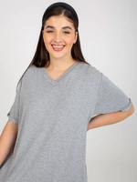 Plain grey blouse of larger size with V-neck