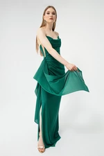 Lafaba Dámské smaragdově zelené hrudní přehozené štěrbinové třpytivé večerní šaty