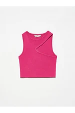 Dilvin 10173 Low-cut Collar Knitwear Crop-fuchsia