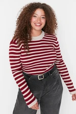 Trendyol Curve Burgundy Striped Crew Neck Knitwear Sweater