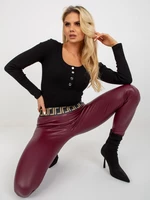 Burgundy insulated leggings made of ecological leather