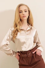 Bigdart 3964 Lightly Flowy Satin Shirt - Beige