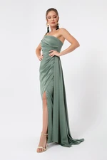 Lafaba Women's Turquoise One-Shoulder Satin Evening Dress & Prom Dress