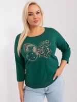 Dark green blouse of larger size with 3/4 sleeves