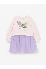 LC Waikiki Girl's Dress with a Crew Neck Printed Long Sleeve