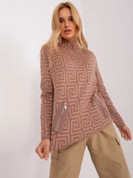 Brown turtleneck sweater with camel pattern