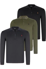 TRIPLE SET V4007 DEWBERRY MEN'S SWEATSHIRT-BLACK-NAVY-KHAKI