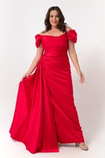 Lafaba Women's Red Bateau Neck Evening Dress &; Prom Evening Dress With Sweep Train