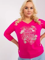 Plus-size fuchsia blouse with jewellery appliqué