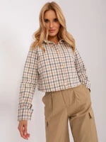 Beige short plaid shirt with buttons