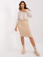 Beige white women's ensemble with a striped blouse