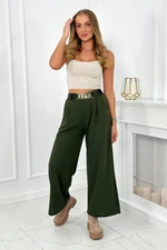 Viscose trousers with wide legs in khaki color