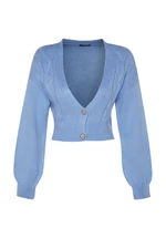 Trendyol Turquoise Crop Soft Textured Knitwear Cardigan