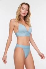 Trendyol Blue Textured High Leg Bikini Bottoms