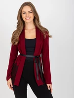 Burgundy knitted cape with tie belt