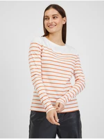 Orsay Orange and White Women Striped T-Shirt - Women