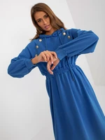 Dark blue flowing sweatshirt dress with buttons